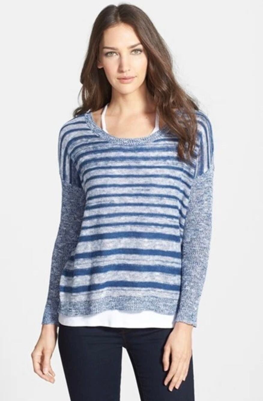 Eileen Fisher Scoop Neck Denim-Look Top/Lightweight Sweater - L
